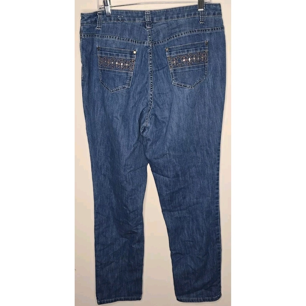 Christopher & Banks Women's Jeans 12 Tapered High Rise Stretch Medium Wash Bling - Picture 9 of 12